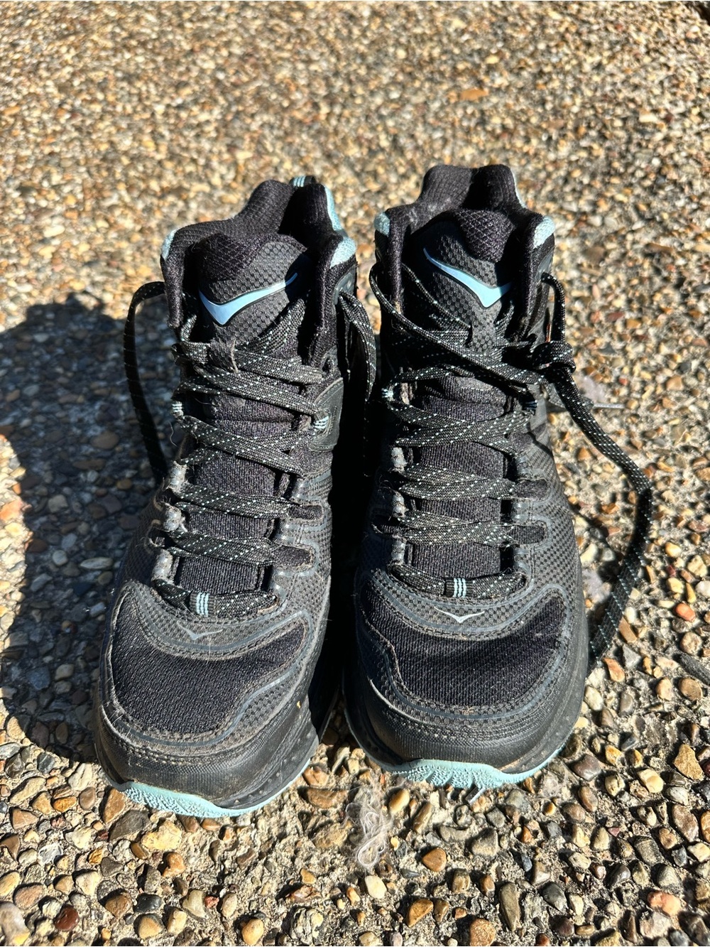 Hoka One One Women’s Black and Teal Trail Sneakers